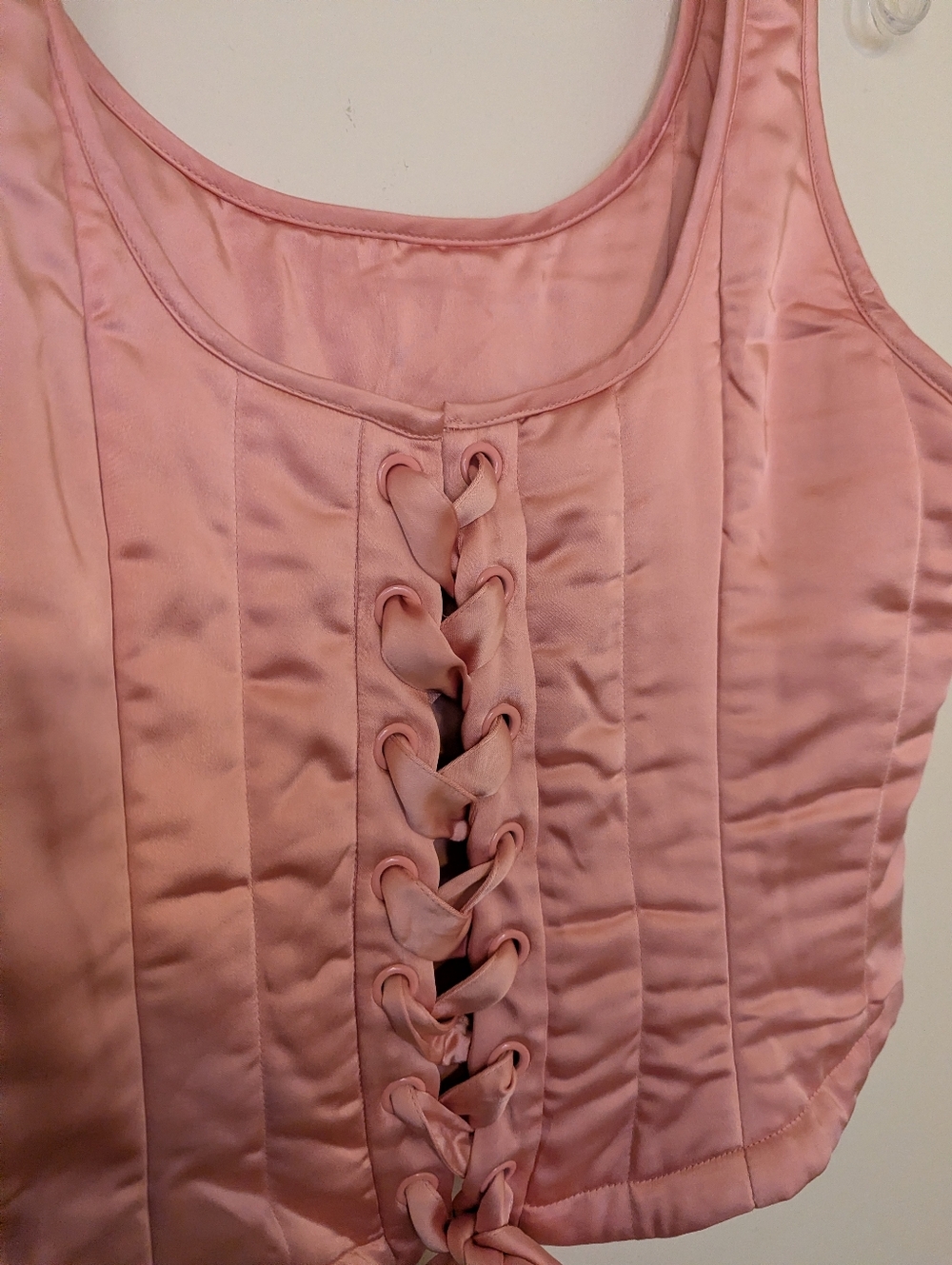 Pink Quilted Satin Corset Tank with Heart Detail - Picture 7 of 11